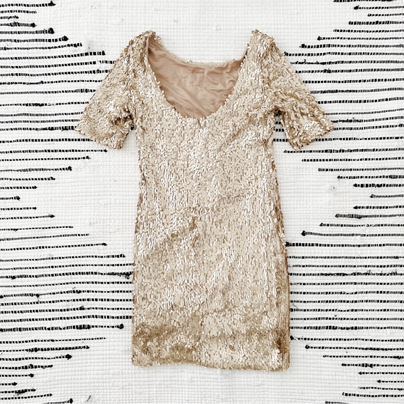 Ark and Co Dress Sequin Gold Cocktail Sheath - Picture 4 of 6